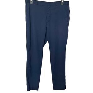 H&M HIGH-RISE STRAIGHT LEG ZIP-UP DRESS PANTS/TROUSERS, WOMENS, 38R, NAVY BLUE
